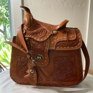 Vintage Handcrafted Leather Saddle Purse - Brown
